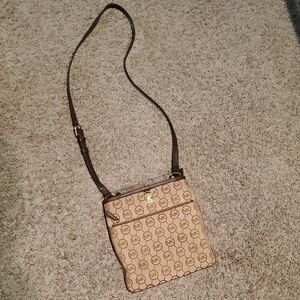 Michael Kors Beige and Brown Logo Crossbody Bag